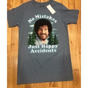Bob Ross Short Sleeve T-Shirt No Mistakes Just Happy Accidents Adult S NWT
